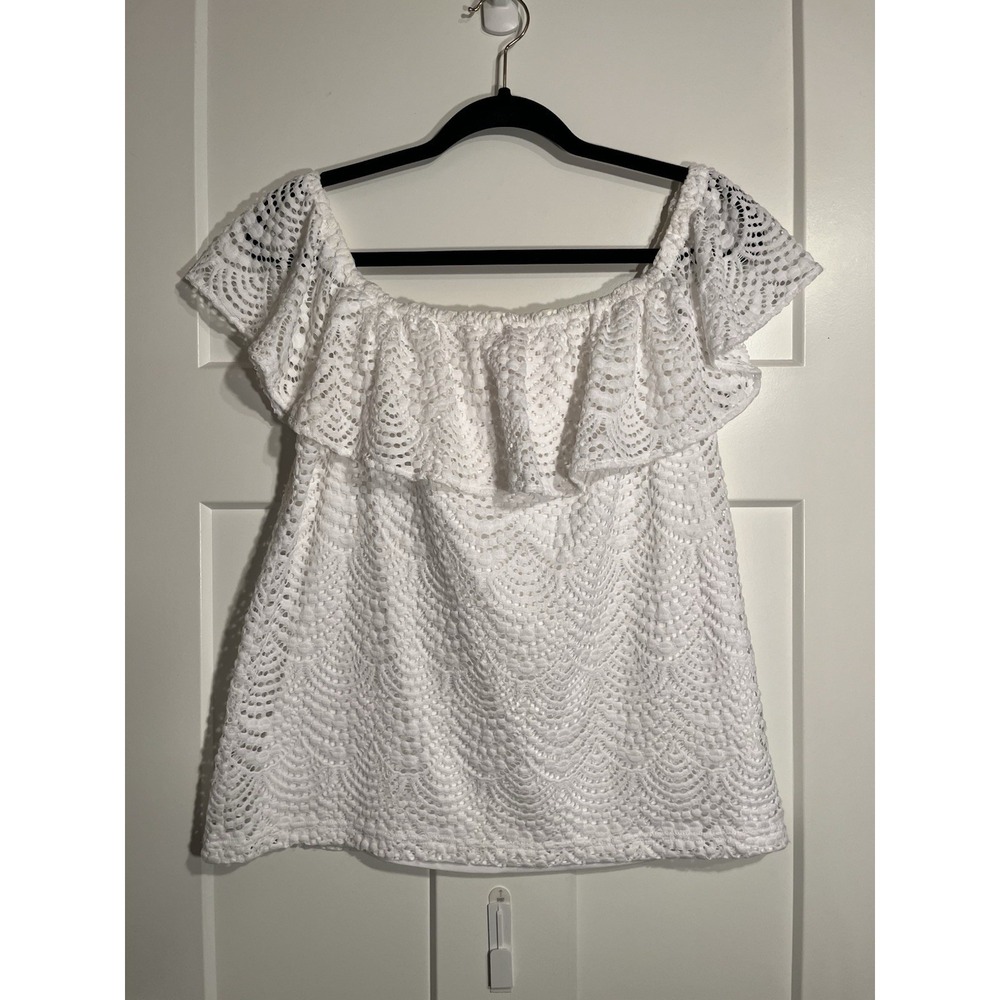 Lilly Pulitzer Saria Top Womens Medium White Lace Off The Shoulder Ruffle Blouse